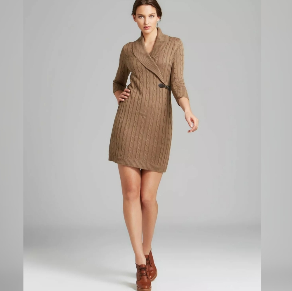 Calvin Klein shawl collar cable knit sweater dress